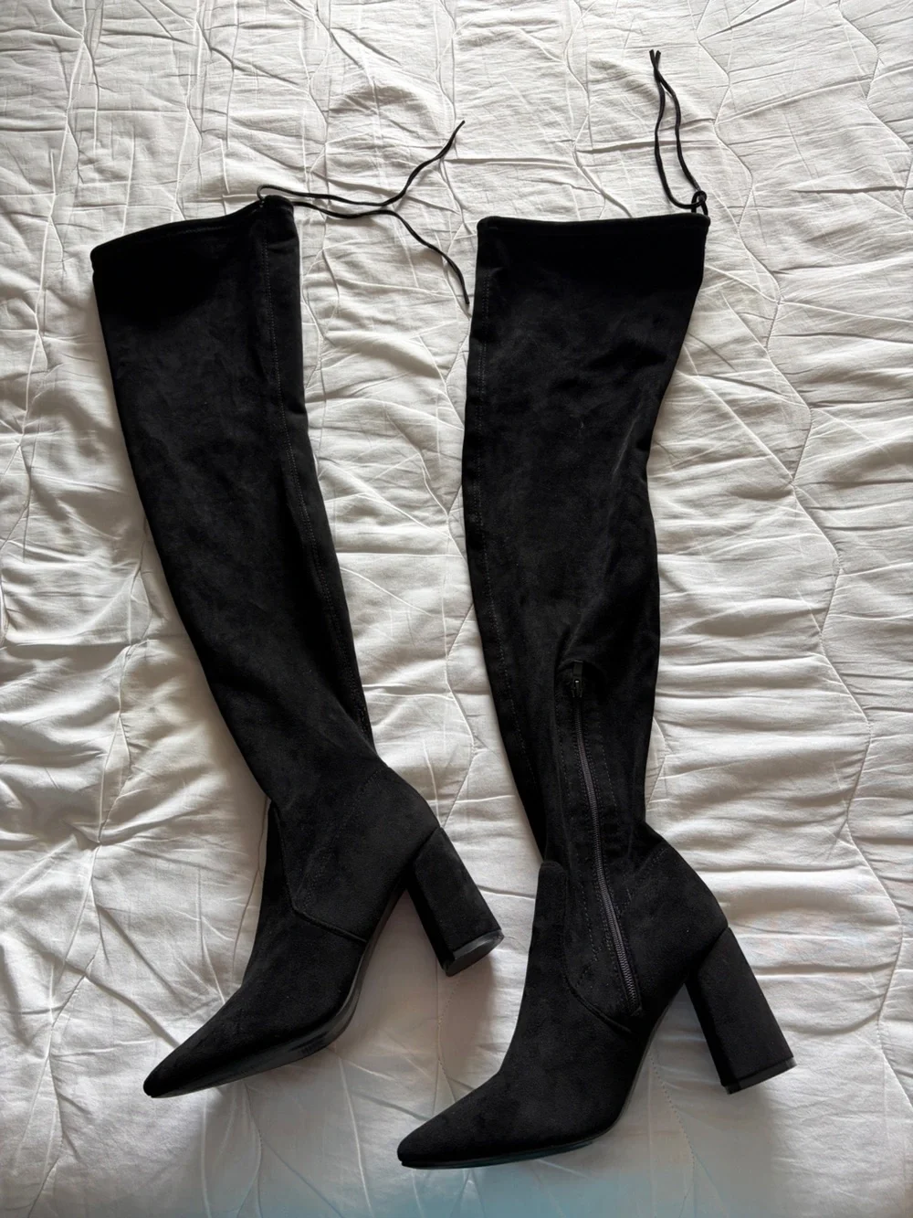 Black Over-the-Knee Block Heel Boots with Side Zip